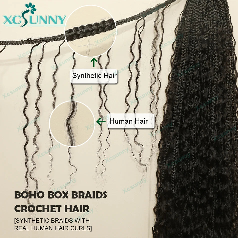 Crochet Braids Human Hair Pre Loop Boho Box Braid Crochet Human Hair Bundles Pre-looped With Curly Ends 100 Strands Color 30 27