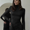 Mozision Turtleneck Thigh High Split Sexy Maxi Dress For Women Fashion Long Sleeve Draped Bandage Bodycon Club Long Dress