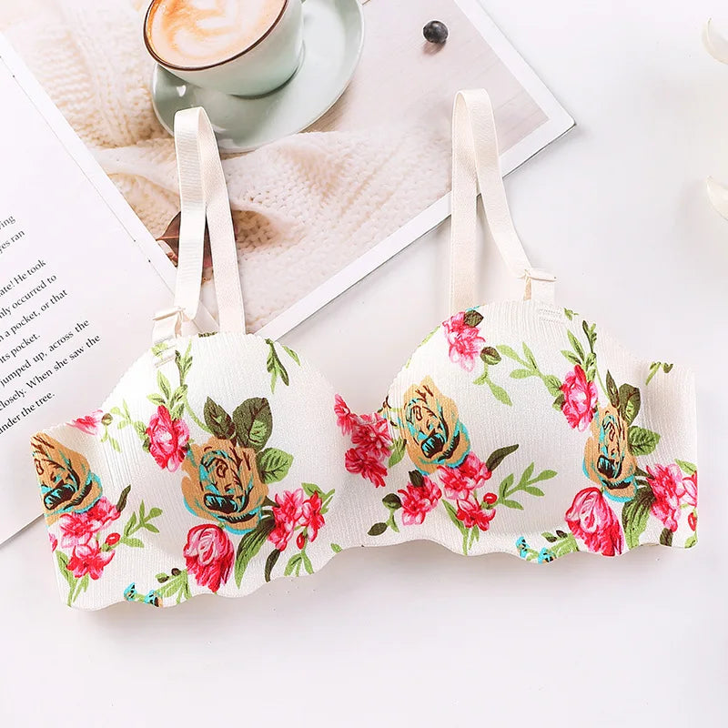 Explosive French Simple British Ice Silk Bra One Piece Thick Cup Girls Gathering No Steel Rings Women's Underwear