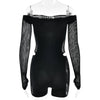 HLJ Sexy Hollow Out Rompers Women Off Shoulder See Through Long Sleeve Bodycon Playsuits Jumpsuits Female Party Clubwear New