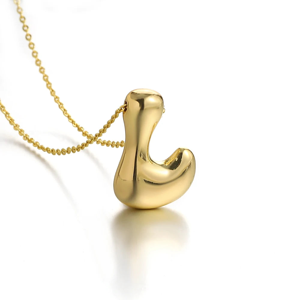 Greatera Gold Color Chunky Balloon Bubble Initial Letter Pendant Choker Necklaces for Women Custom Personalized Jewelry