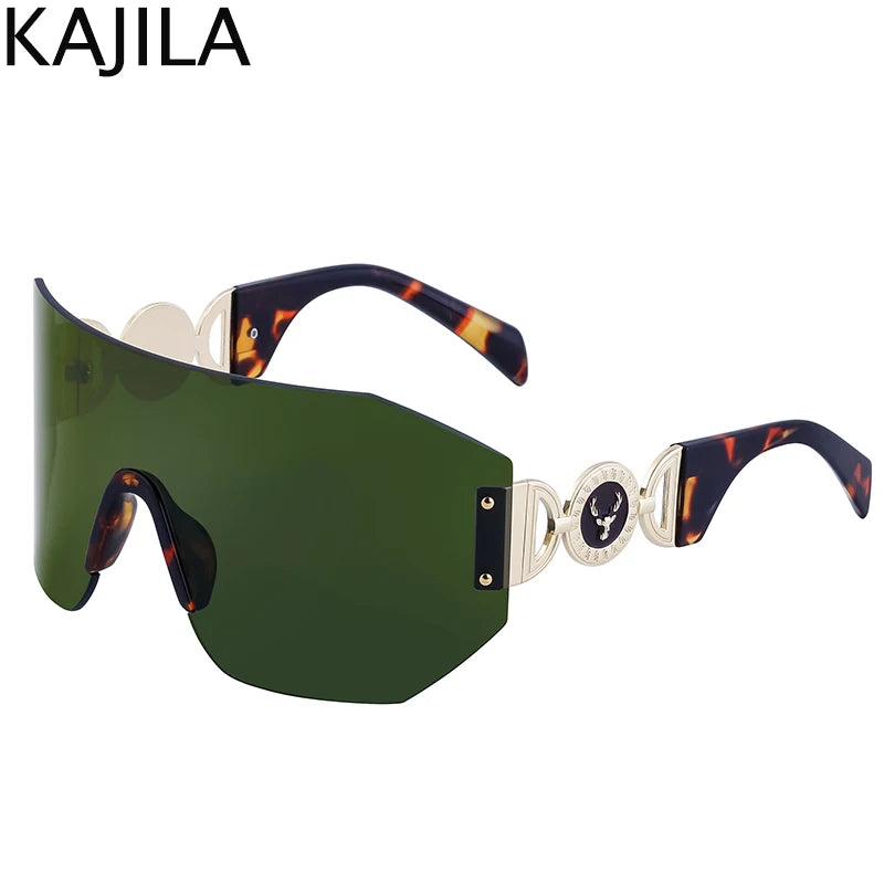 Oversized Shield Rimless Punk Sunglasses Women 2024 Luxury Brand Fashion Winged Sun Glasses For Ladies Shades Eyewear UV400