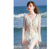 Bikini Sets Women Long Sleeve Irregular Three Pieces Lace-up Summer Sun-proof Vintage European Style Sexy Swimwear Beach Outfit