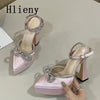 Hlieny 2025 Spring Autumn Women Pumps Fashion Platform Pointed Toe Butterfly-Knot Crystal Party Shoes Ankle Buckle Strap Sandals