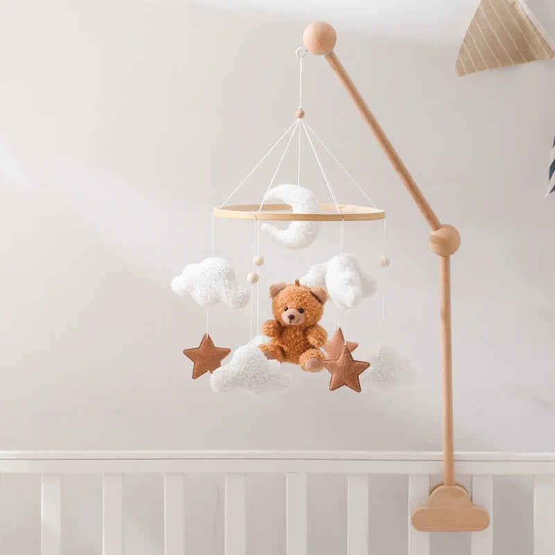 Baby Crib Mobile Rattle Toy 0-12Months Infant Soft Felt Teddy Velvet Pink Bear Bed Bell Hanging Toy Holder Bracket Crib Girl Toy