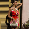 TARUXY One-shoulder Sexy Printed Dress Draped Swinging Collar Beach Vacation Mini Dress Elegant Sleeveless Female High Waist