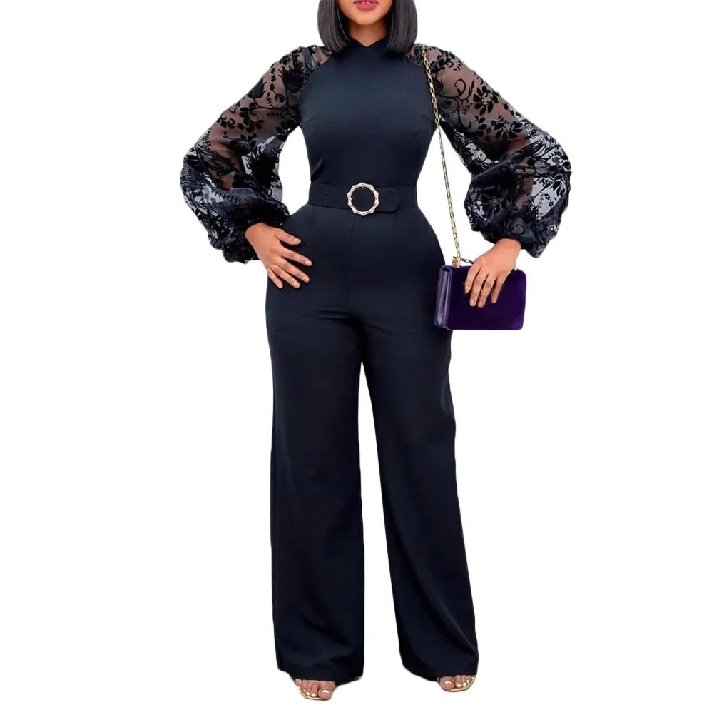 Mesh Jumpsuit Women White Overalls Party Lace Rompers New In Bodysuit One Piece Long Sleeve Summer Long Pants Y2k Spring Work