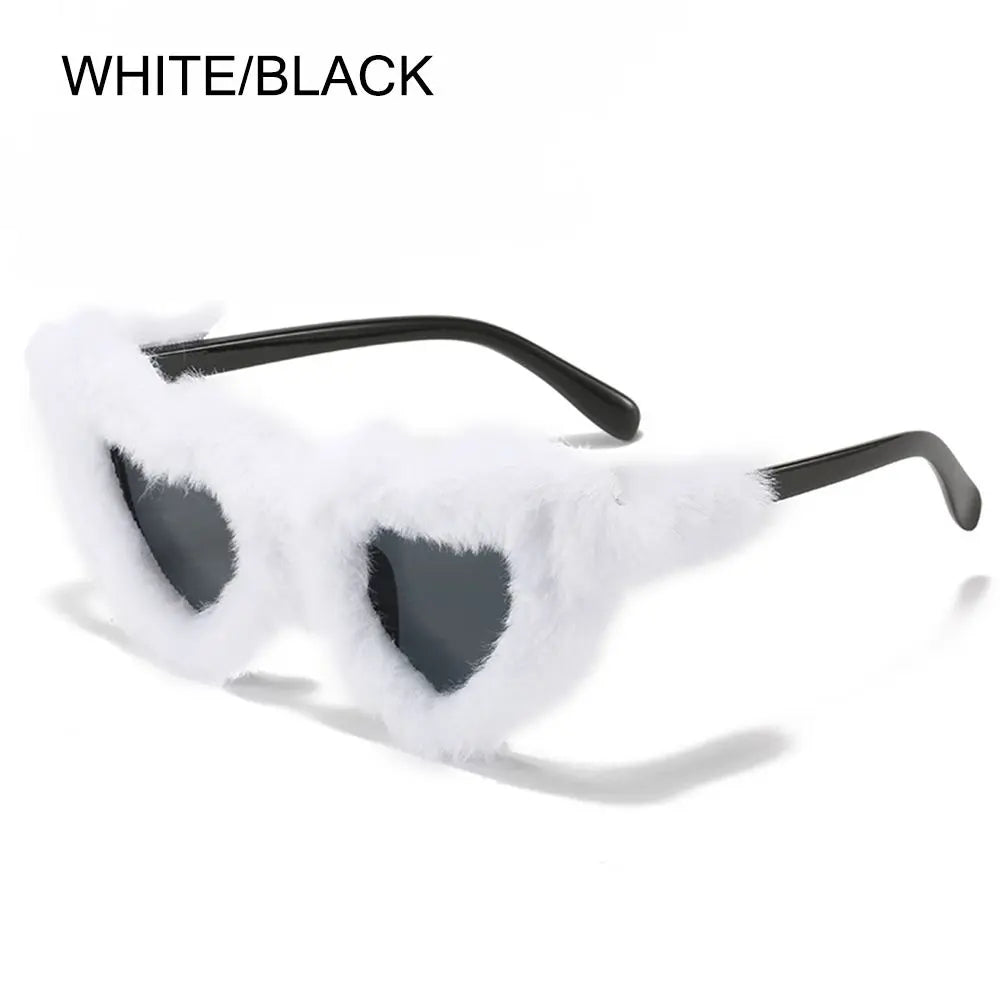 NEW Trendy Rectangle Sunglasses Women Punk Plush Sun Glasses Ladies UV400 Shades Fashion Funny Decor Eyewear