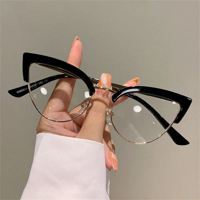 2023 New Vintage Cat Eye Glasses Frame New Stylish Semi Metal Rim Women Eyewear Trendy Brand Design Non-prescription Eyeglasses