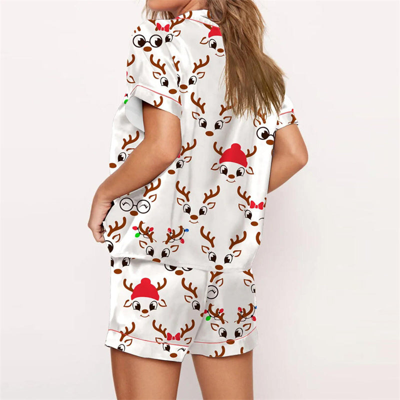 Nutcracker Pajamas Women Christmas Pajama Set Short Sleeve Tops+Elastic Waist Shorts Santa Claus Avatar Print Sleepwear Outfits