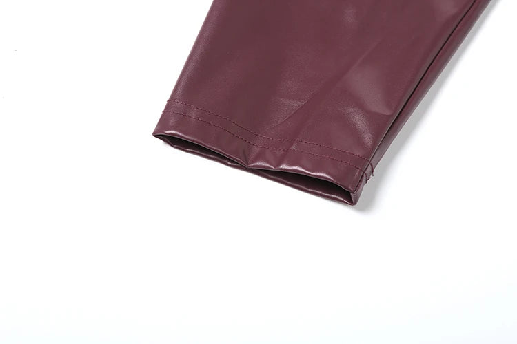 Sisterlinda Faux Leather Single Button Crop Jacket Women Autumn Trend Cross Neck Full Sleeve Wild Style Classic Streetwear Coat