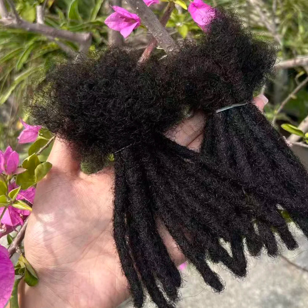 100% Human Hair Loc Extensions Full Handmade Dreadlock Extensions Wholesale 0.6cm Width Natural Black Extension For Women Men