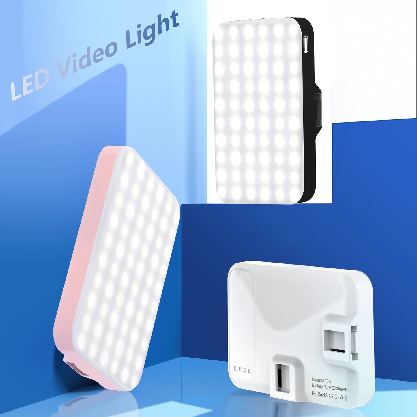 LED Selfie Light 60 High-quality LED Beads 2200mAh Rechargeable CRI 97+, 7 Light Modes Portable on Light for Phone/Tablet/Laptop