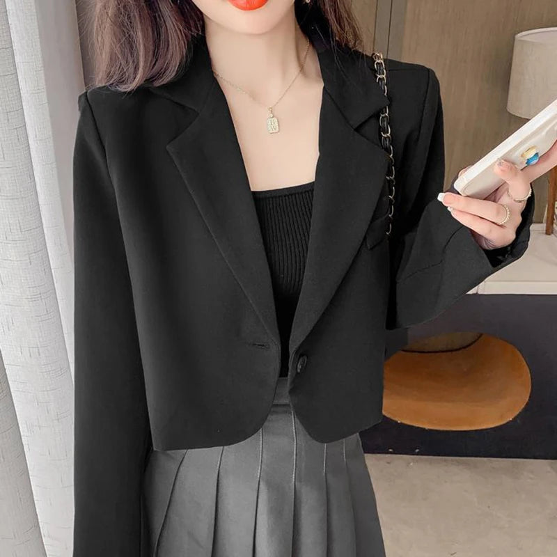 Cropped Blazers for Women 2024 New Korean Fashion Long Sleeve Button Up Suit Jacket Woman Elegant All Match Office Blazer Female