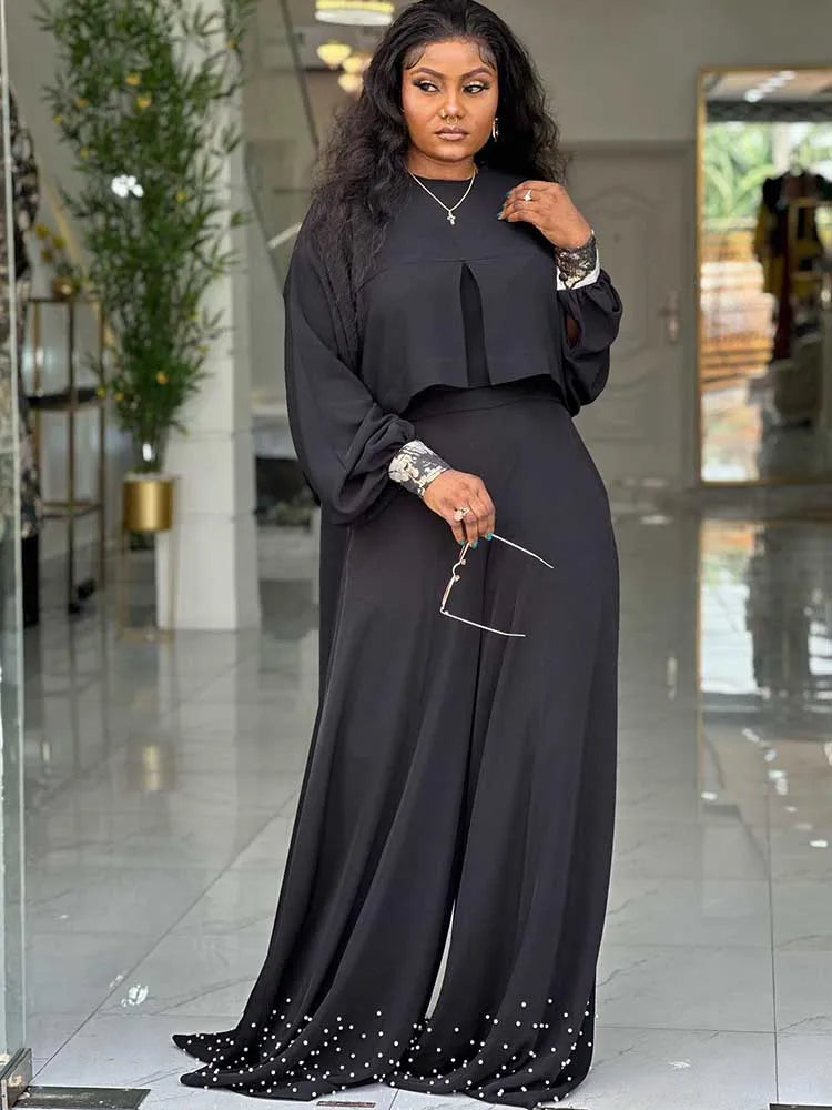 Spring Clothes for Women 2 Piece Sets Women Outfit Lantern Sleeves Suit with Wide Pants and Top High Street Ladies Elegant Sets