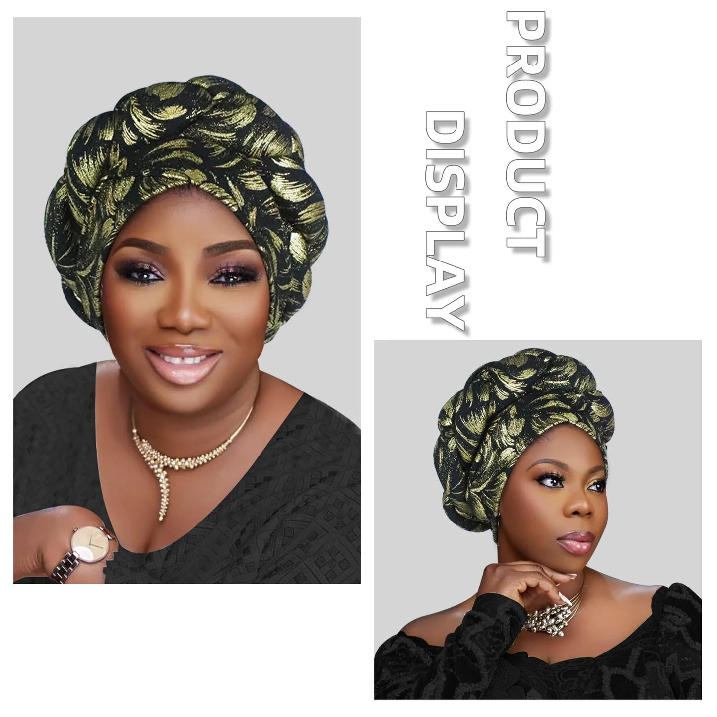 Gold Stamping Fabric Turban Cap for Women Braids Headwrap Bonnet Lady Head Cover Muslim Hat African Female Headgear