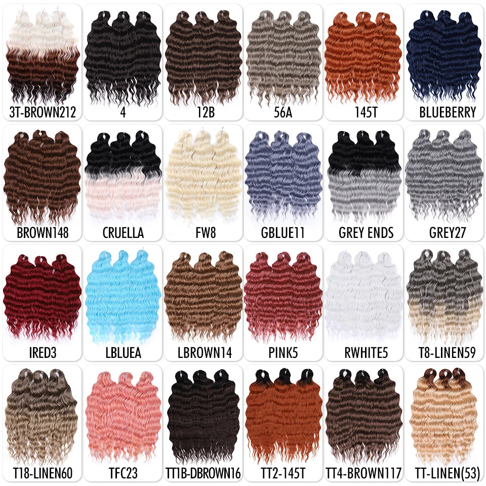 FASHION IDOL 24Inch Crochet Hair Synthetic Water Wave Braiding Hair Extensions Ombre Rainbow color Fake Hair Deep Wave Curl Hair