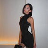 Mozision Turtleneck Sleeveless Sexy Mini Dress For Women Fashion Irregular Ruched Tank Dress Femme Elegant Club Party Dress