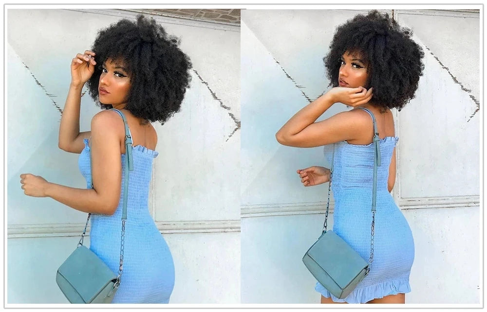 Afro Kinky Curly Wigs with Bangs 250% Density Brazilian Remy Human Hair Full Machine Made Wigs Short Afro Curly Wigs For Women