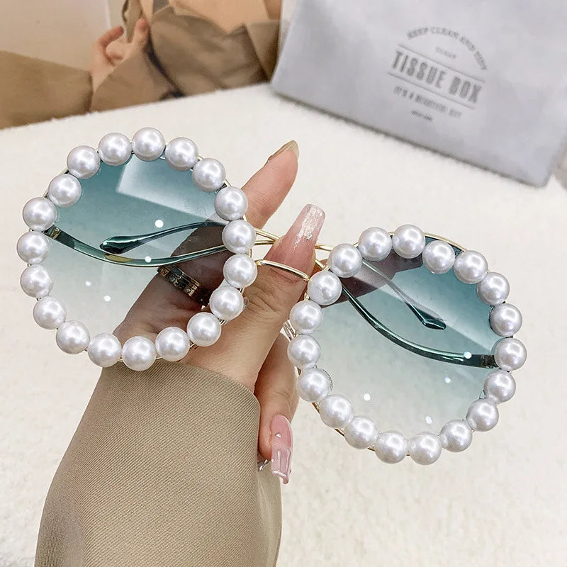 Luxury Pearl Sunglasses 2024 New Fashion Metal Frame Round Sun glasses Brand Designer Sunglasses UV400