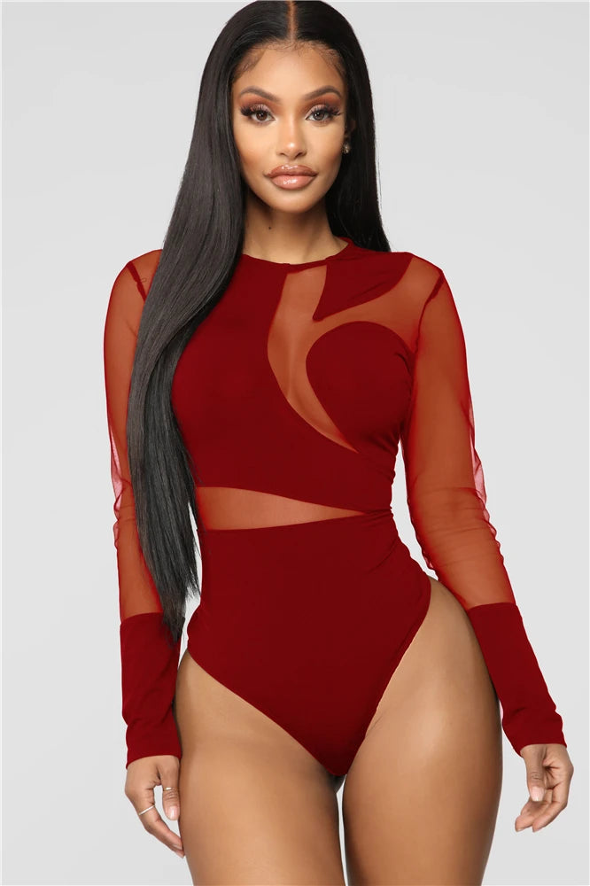 HBLL Sexy Nightclub Outfits Long Sleeve Bodycon Jumpsuits Romper for Women Birthday Outfits Womans Clothing Mesh Bodysuit