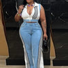 2 Pieces Women's Sets 2025 Spring Summer Denim Sleeveless Suit Tops And Wide Leg Pants Suits Two Piece Set Tracksuit Outfit