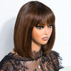 Lekker Chocolate Brown Short Straight Bob 100% Human Hair Wig With Bangs For Women Brazilian Remy Hair Top Lace Glueless Bob Wig