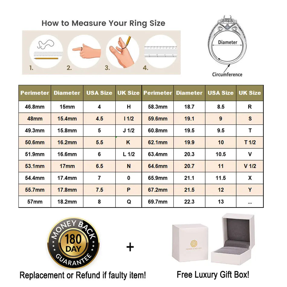 Newshe Original 925 Silver Moissanite Rings with GRA Certificate D Color VVS1 Diamond Wedding Ring Set for Women Luxury Jewelry