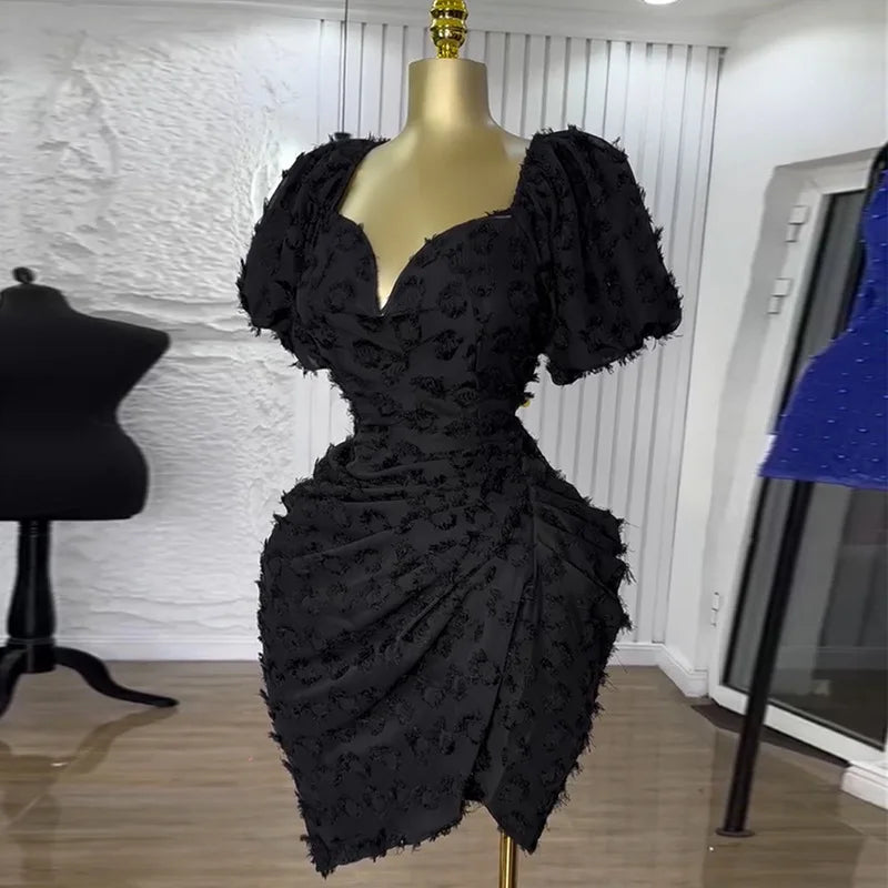 CM.YAYA Summer Women Lantern Short Sleeve Side Split Ruched Midi Mini Dress 2025 Fashion Sexy Night Club Party Dresses Vestidos