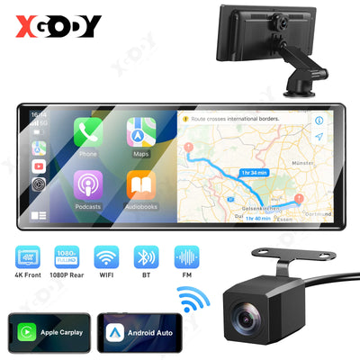 XGODY 11.3" 4K Dash Cam Wireless Carplay Android Auto Car DVR GPS WiFi Navigation Rearview Camera Dashboard Video