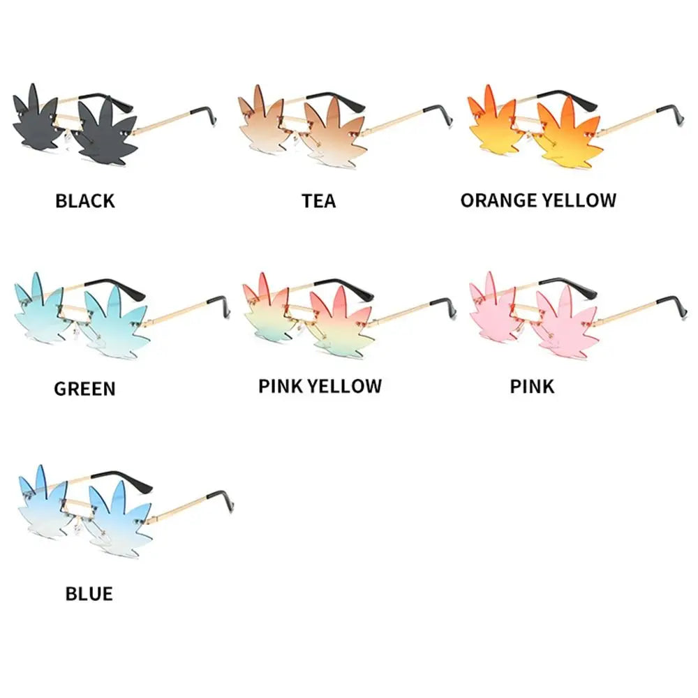 Novel Rimless Maple Leaf Shape Metal Sunglasses for Women Party Decorative Sun Glasses Men Unique Street Catwalk Prom Eyewear