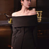 TWOTWINSTYLE Slash Neck Chic Blazers For Women Off Shoulder Long Sleeve Patchwork Single Button Solid Coat Female Clothes 2022