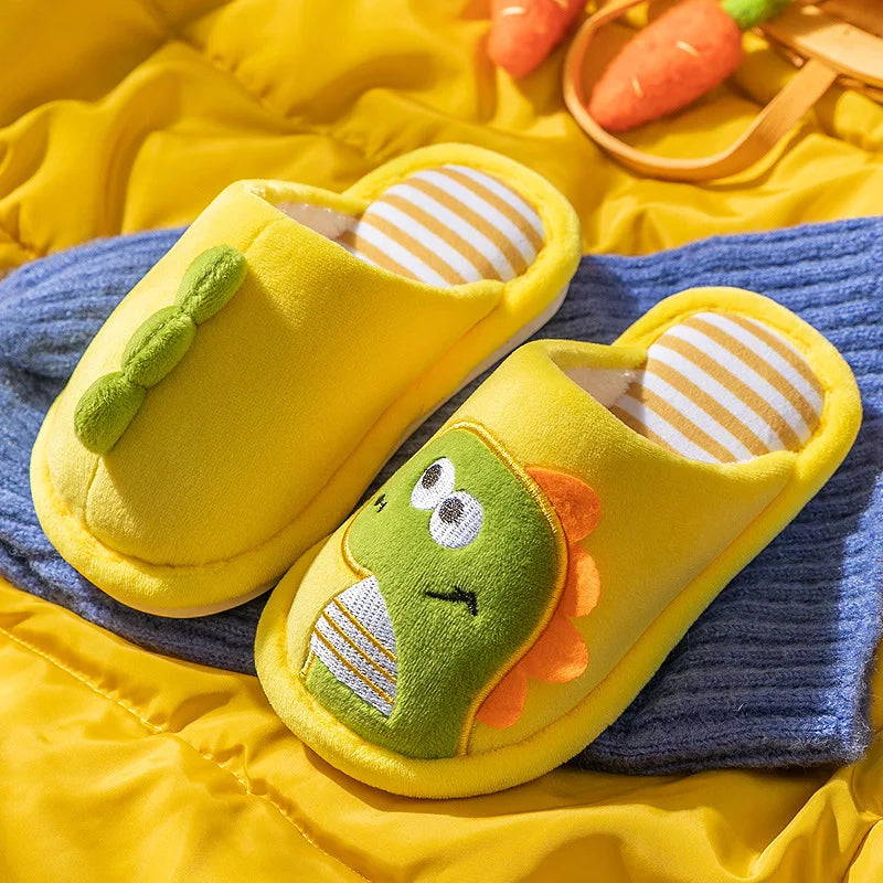 Children Cartoon Dino Fur Slipper Soft Autumn Winter Warm Princess Baby Boys Girl Indoor Home Bedroom Cotton Fleece Fur Shoes