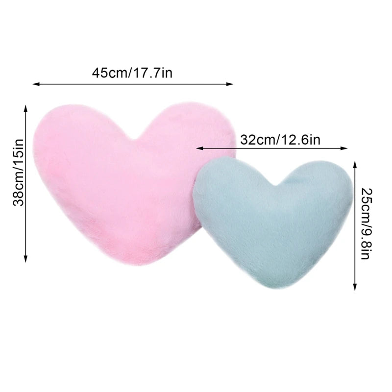 Faux Rabbit Fur Heart Pillow Decorative Pillows Plush Love Heart Shaped Fluffy Throw Pillow Cushion Valentine's Day Gifts 12/17"