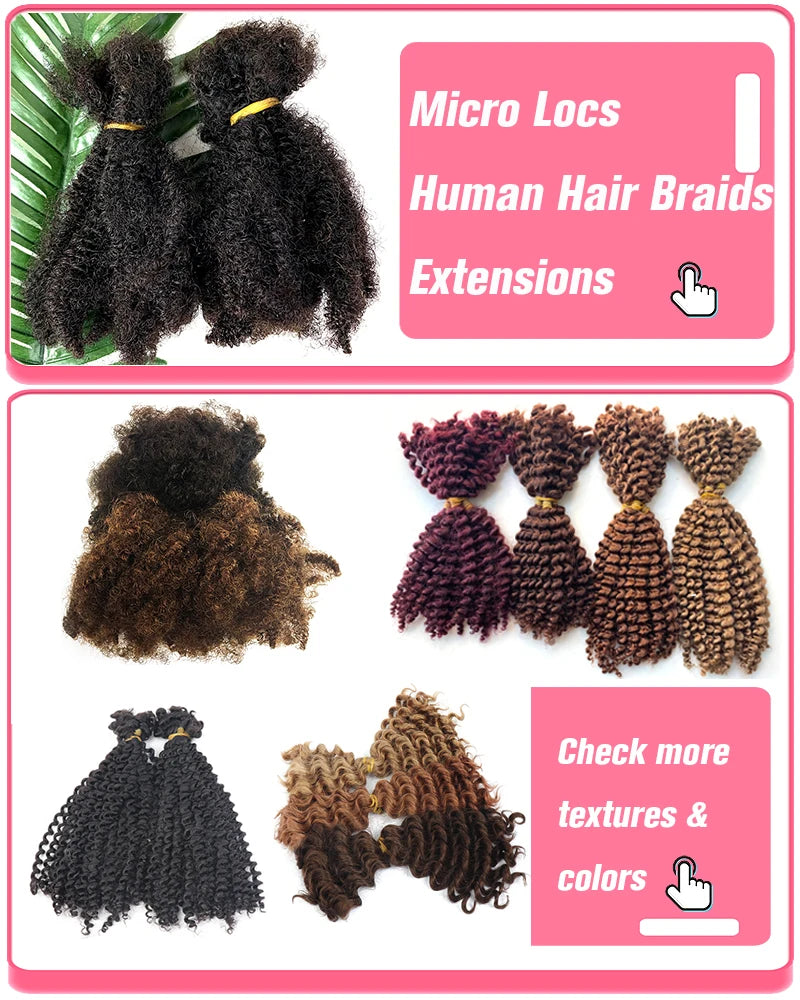 Human Braiding Hair Afro Kinky Curly Locks Hair Extensions Microlocs Bulk Hair For Braiding Ombre Color Brown Crochet Braids 4C