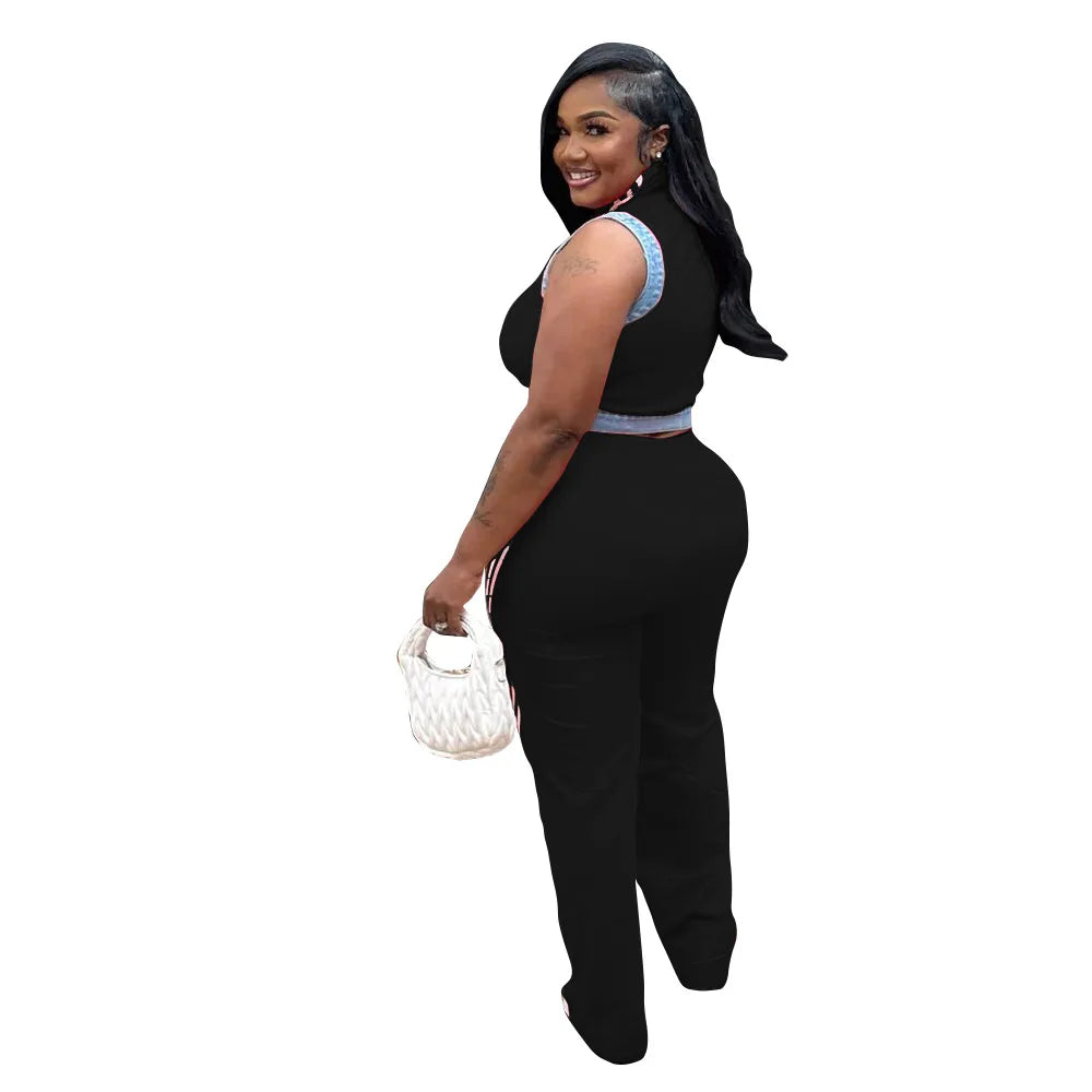 2 Pieces Women's Sets 2025 Spring Summer Denim Sleeveless Suit Tops And Wide Leg Pants Suits Two Piece Set Tracksuit Outfit