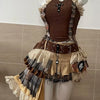 Punk Style Vintage Woman 2 Piece Sets Y2k Design Strapless Crop Tops + High Waist Ruffle Skirt Female Party Korea Style Outfits