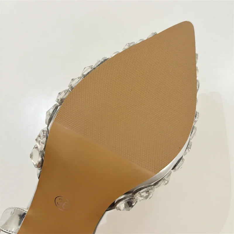 Eilyken Sexy Pointed Toe Women Pumps Elegant Crystal PVC Transparent Thin High Heels Slingback Party Prom Female Shoes