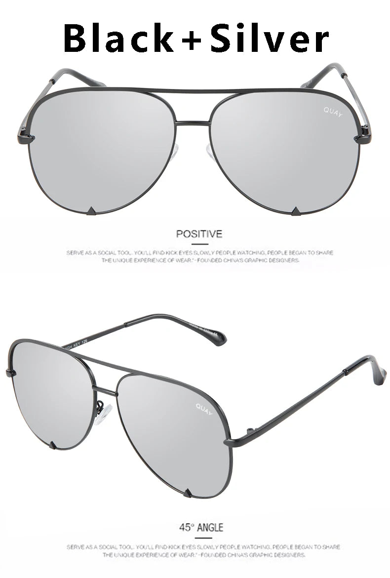 Quay Sunglasses Women Brand Designer Mirror Pilot HIGH KEY Sunglasses UV400 Women's Eyewear Ladies Shades Female