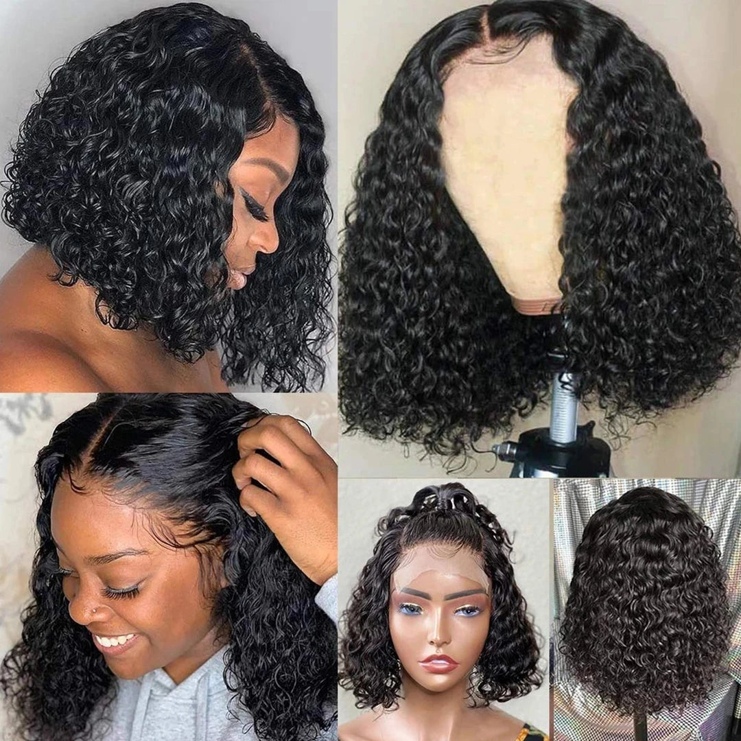 13x4 Short Bob Wig Jerry Curly Bob Wigs Deep Curly Wigs Human Hair Natural Black Pre Plucked Lace Frontal Wig Pixie Curly Wig