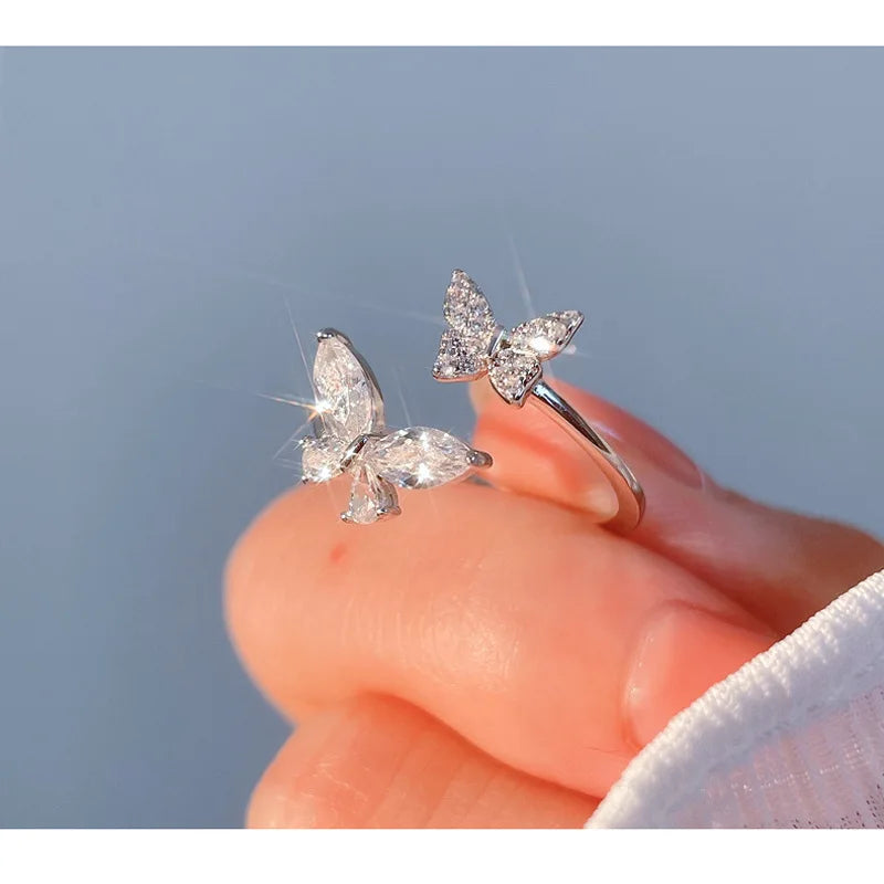 925 Sterling Silver Butterfly Zircon Open Rings For Women Wedding Luxury Fine Jewelry Accessories Wholesale 2023