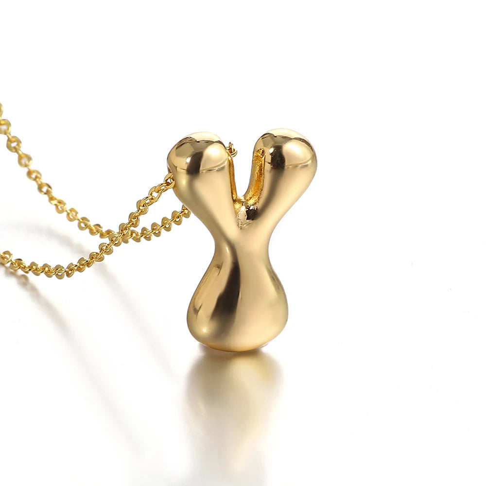 Greatera Gold Color Chunky Balloon Bubble Initial Letter Pendant Choker Necklaces for Women Custom Personalized Jewelry