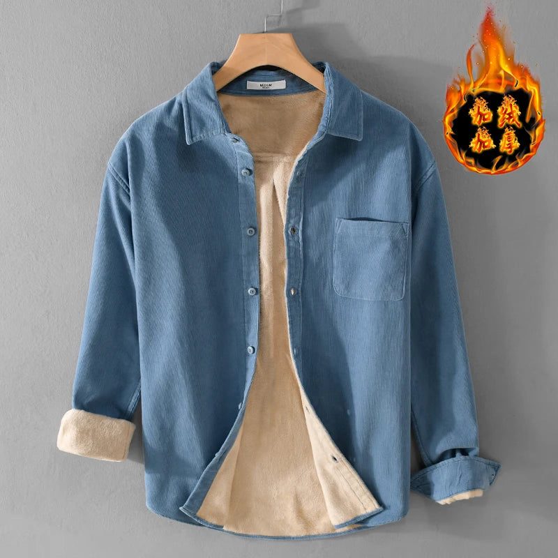 New Designer Italy Quality Brand Shirts For Men Fashion Cotton Corduroy Warm Long-sleeve Thickened Plus Size Top Clothes Camisa