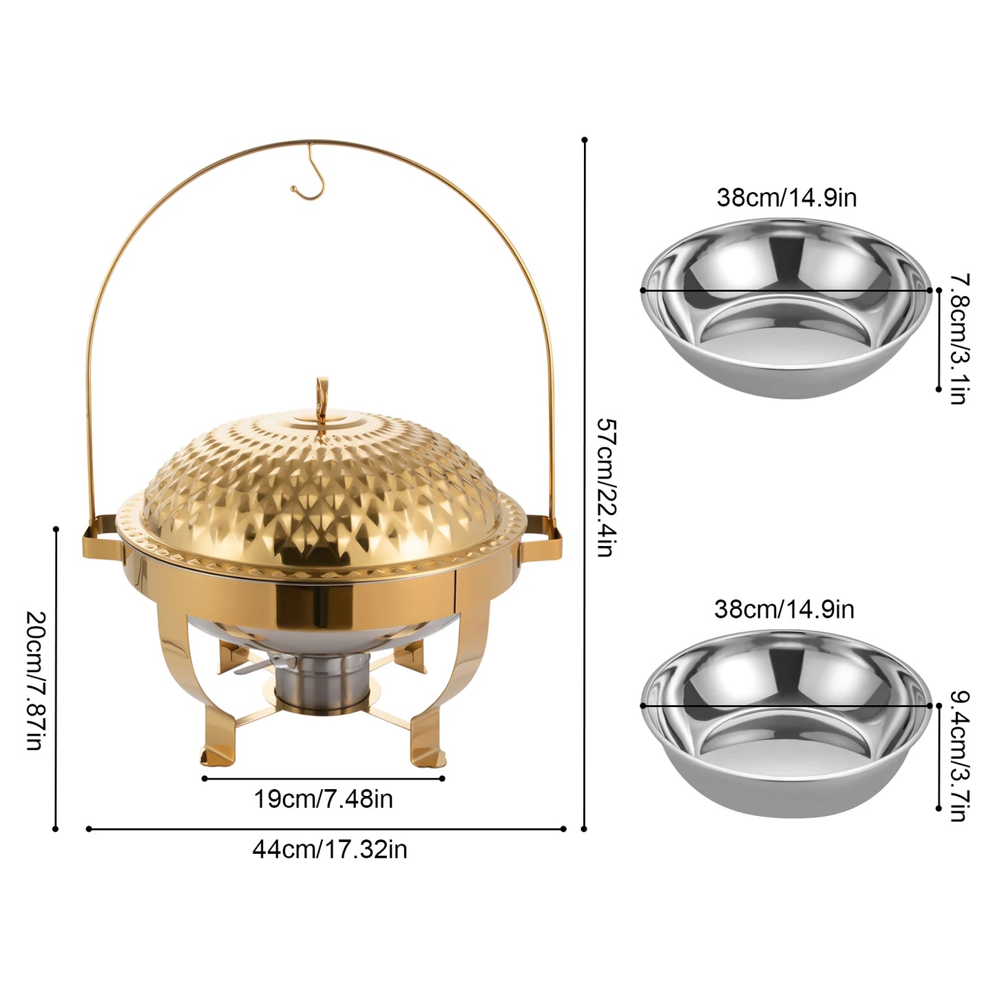 Chafing Dish Buffet Set Stainless Steel Hanging Lid Dining Stove Buffet Servers and Warmers Set Warming Tray