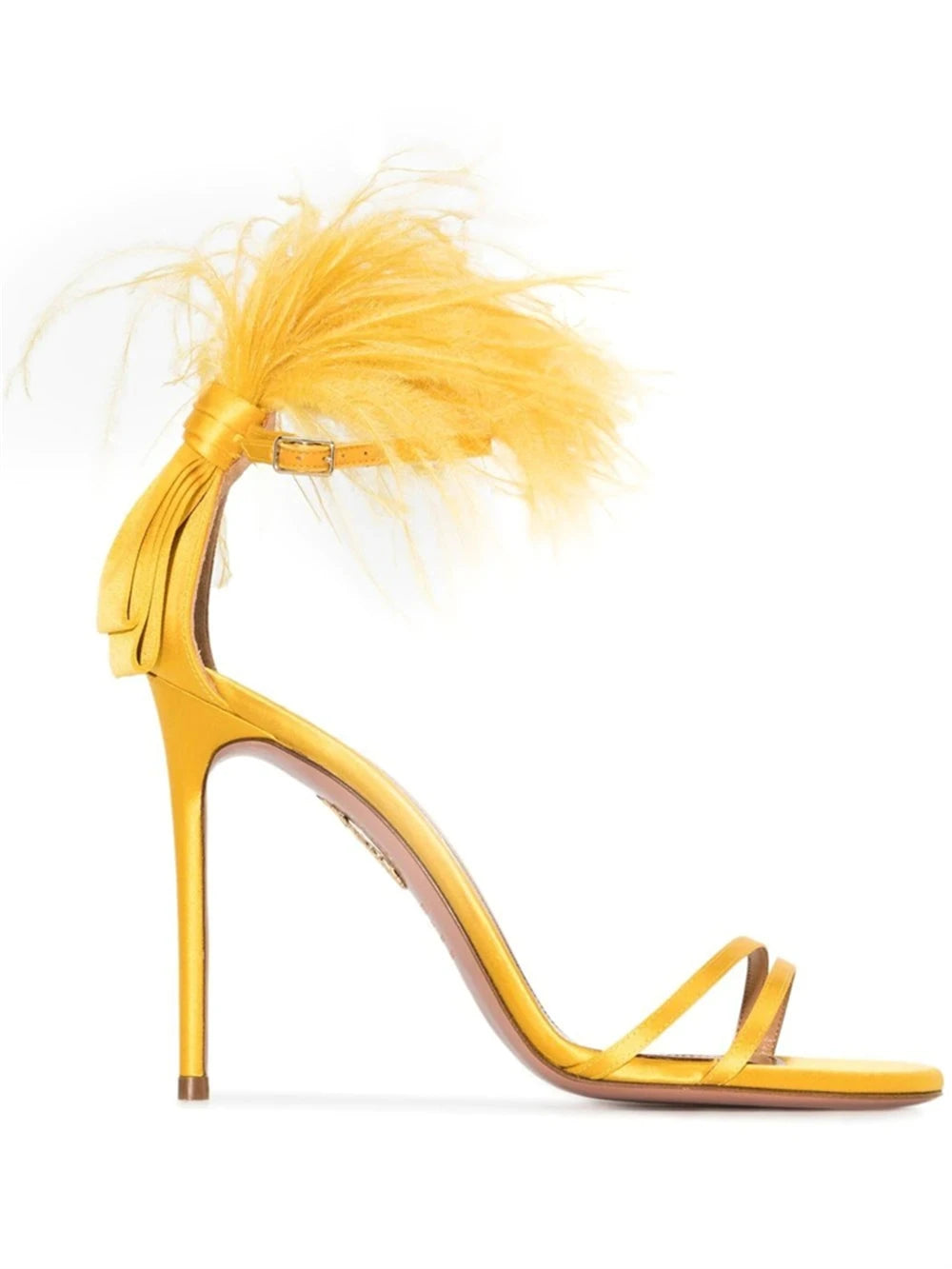 Summer new feather flower silk ribbon sexy open-toe sandals thin high-heeled banquet dress fashionable large-size women's shoes