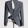 TWOTWINSTYLE Hollow Out Backless Slimming Blazers For Women Notched Collar Long Sleeve Spliced Button Irregular Blazer Female