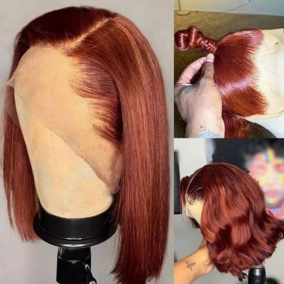 Reddish Brown Bob Wig Human Hair 13x4 Lace Front Wigs Human Hair Pre Plucked with Baby Hair Brazilian Virgin Human Hair