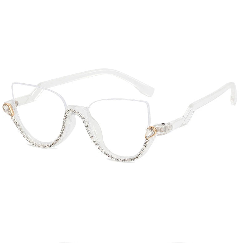 Vintage Half Frame Diamond Anti Blue Light Optical Glasses Frames Brand Designer Women Fashion Cat Eye Computer Eyeglasses