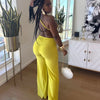 FAGADOER Sexy Ruched Patchwork Bodycon Jumpsuits for Woman Halter Sleeveless Wide-leg Romper Female Streetwear Overalls 2025 New