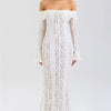 Mozision Floral Lace Off-shoulder Maxi Dress For Women White Strapless Backless Long Sleeve Bodycon Club Party Sexy Long Dress